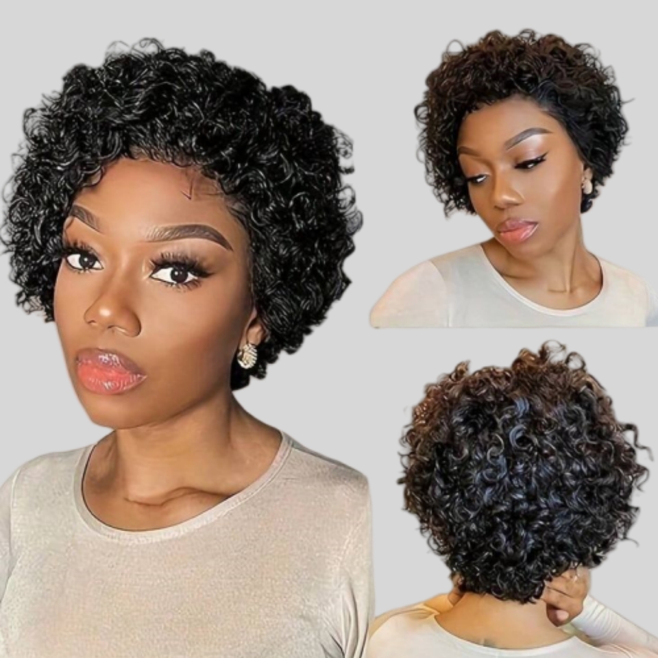 Short Pixie Cut Wig Human Hair Cheap - Curly pixie corte peruca de renda