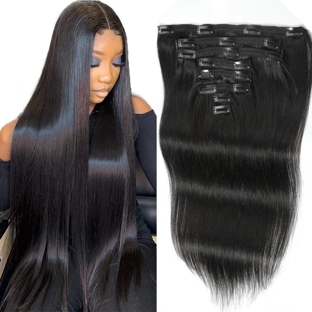 Seamless Clip In Hair Extensions Human Hair - Extensões de cabelo liso, com presilhas,