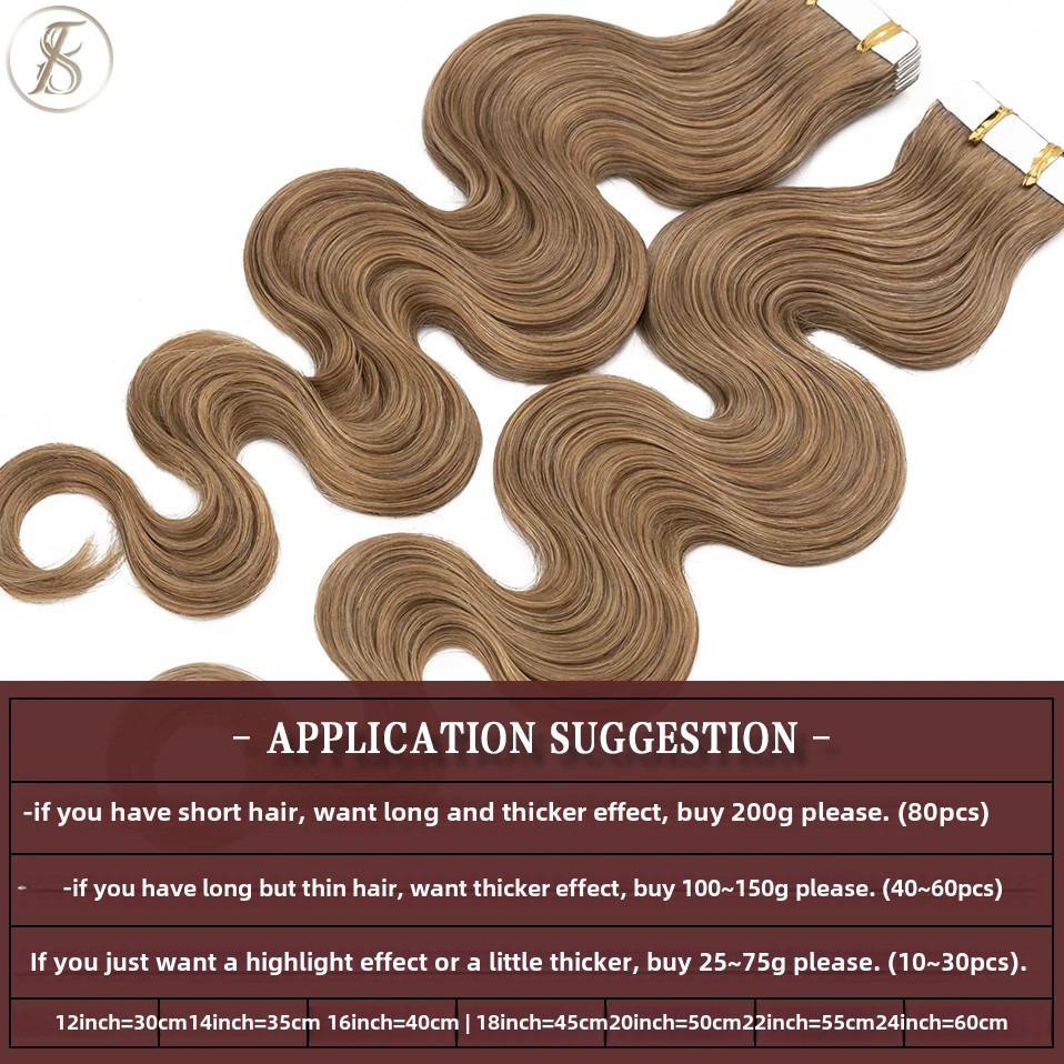 Tess 20 pçs fita ondulada em e - Invisible Tape In Extensions Real Hair avaliação e preço