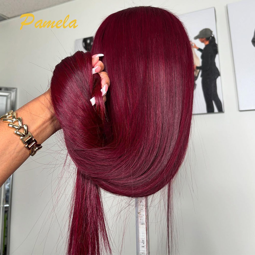 Super duplo desenhado borgonha - Human Hair Wigs avaliação e preço