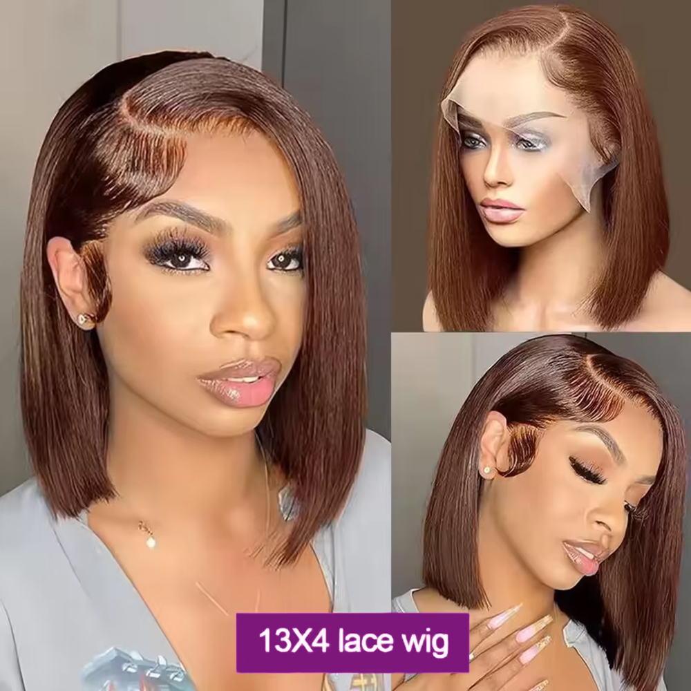 Peruca curta de cor castanho c - Pre Parted 13X4 Lace Front Bob Wig avaliação e preço
