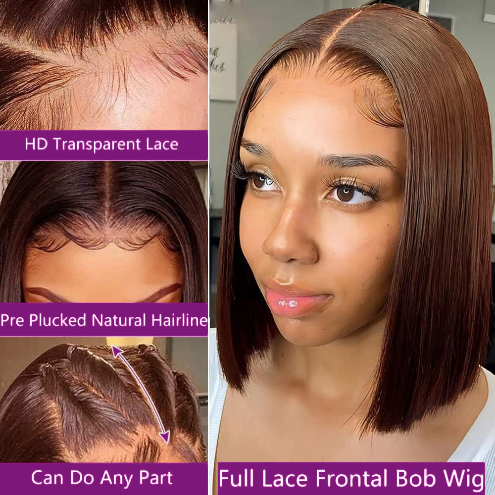 Peruca curta de cor castanho c - Pre Parted 13X4 Lace Front Bob Wig avaliação e preço