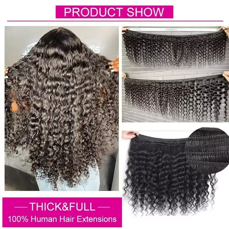 Pacotes de cabelo humano com f - Deep Wave 3 Bundles With Closure avaliação e preço
