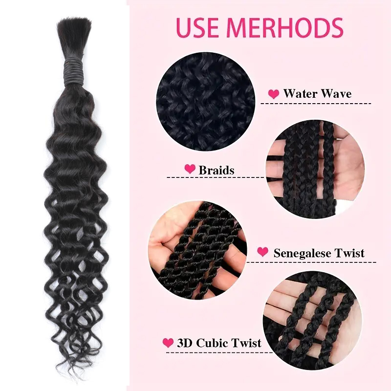 Cabelo Humano Ondulado Boho pa - Water Wave Bulk Human Hair For Braiding avaliação e preço