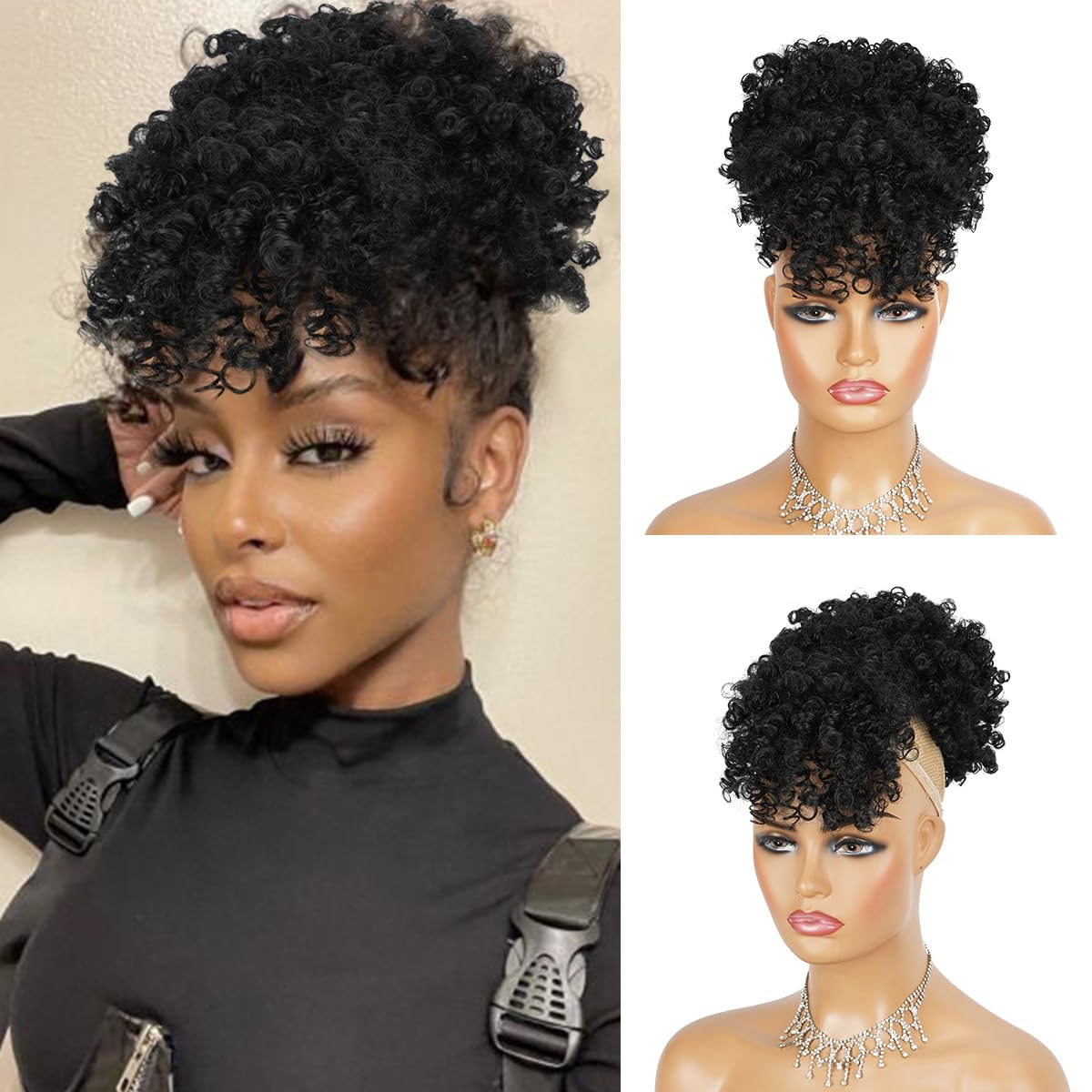Rabo de cavalo afro puff com c - Drawstring Afro Curly Puff Ponytail avaliação e preço
